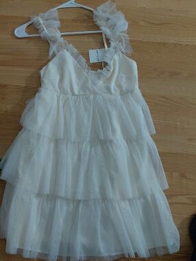 Cream Tiered Tulle Dress with Ruffle Straps by HeyDay